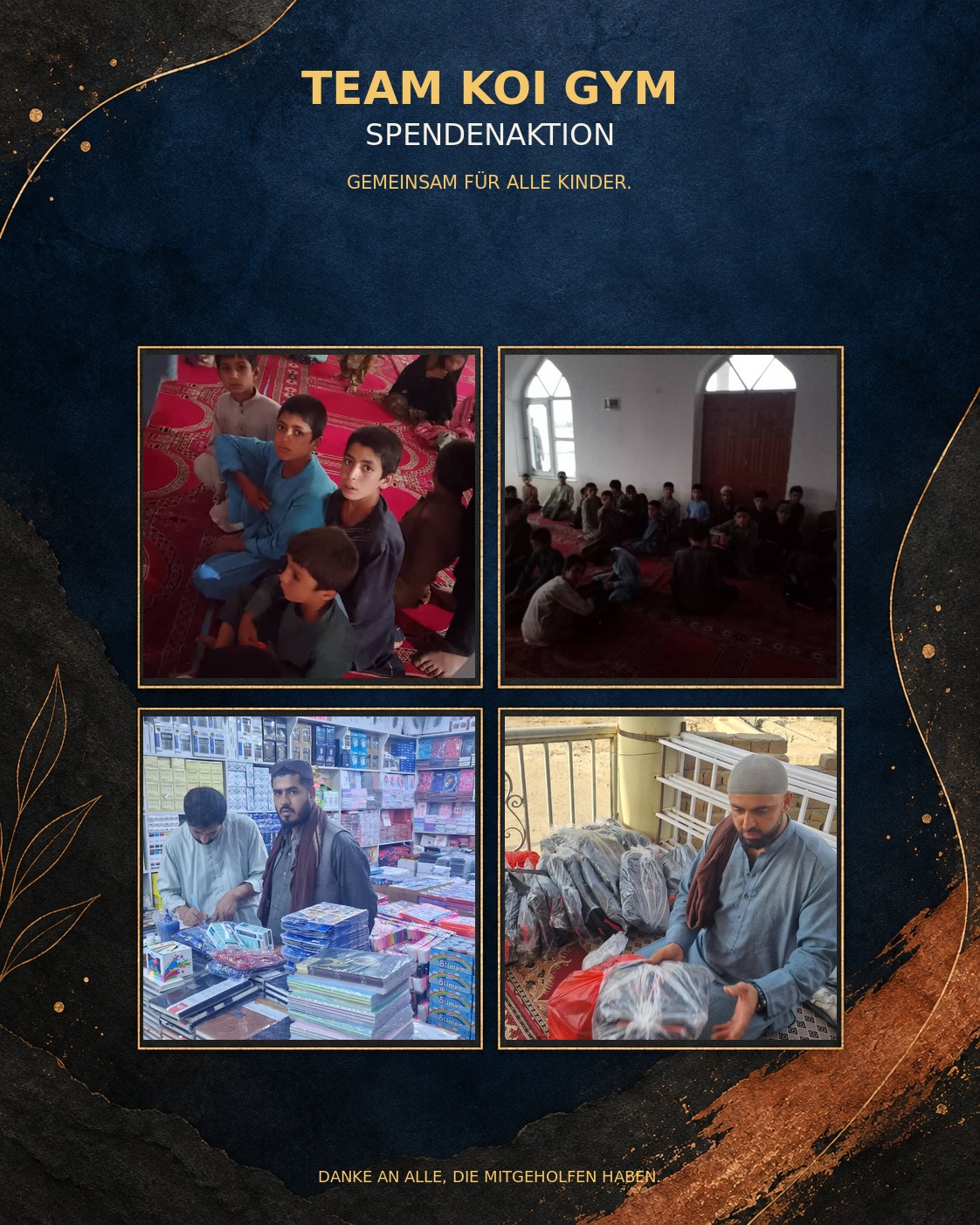 KOI Gym Spendenaktion Afghanistan – Schule Team KOI Gym: Einkauf von Schulmaterial und Verteilung von Rucksäcken in Afghanistan